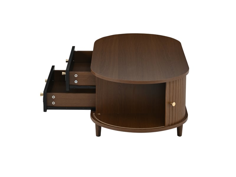  Table basse de salon 100 x 50 x 36 cm, finition noyer. Table basse avec deux tiroirs, console avec porte enroulable, table d'appoint, table de salon à 4 pieds, finition noyer et noir.  - Conforama E