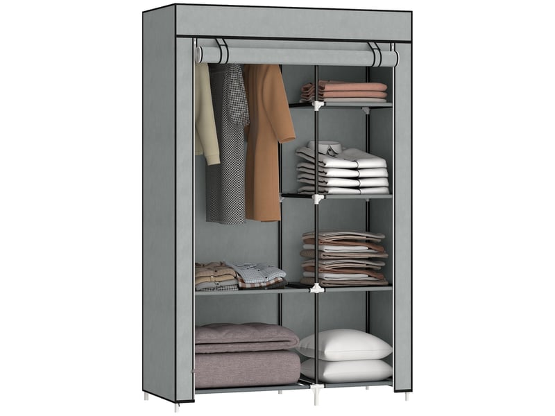  Armoire portable en tissu non tissé avec 6 étagères ouvertes et cintres, 103 x 43 x 162,5 cm, grise  - Conforama A