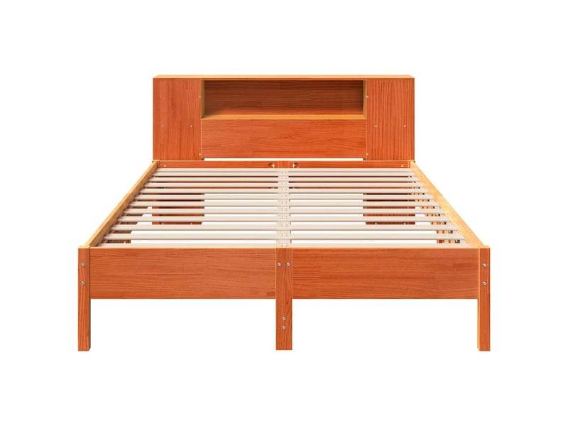 Lit adulte, lit double, lit bibliothèque sans matelas marron 140x190cm pin massif cf17984 - Conforama D