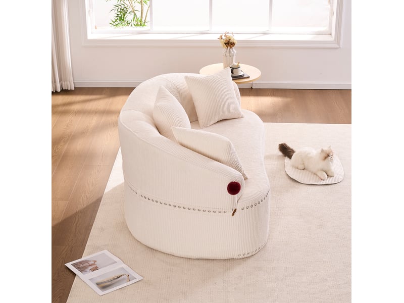  Canapé droit 2 places compressé 163x93x68 cm design chapeau de clown en mousse et velours côtelé couleur blanc  - Conforama D