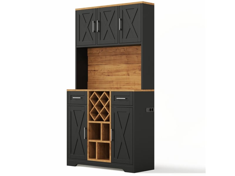  Meuble de cuisine haut avec led et range-bouteilles mdf noir et naturel 105x40x180 cm N635P4818313233S - Conforama B