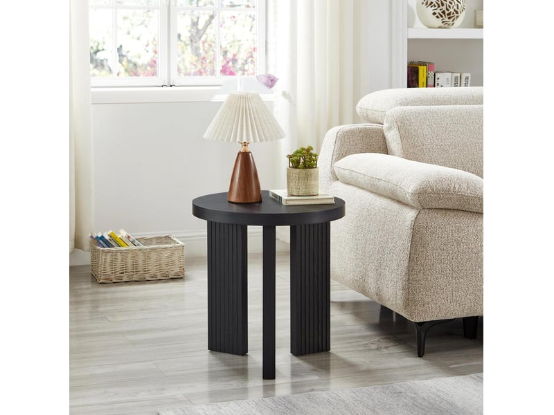  Tables basses rondes fixes avec piètement rainuré, lot de 2 en mdf noir, style moderne pour le salon et le bureau  - Conforama E