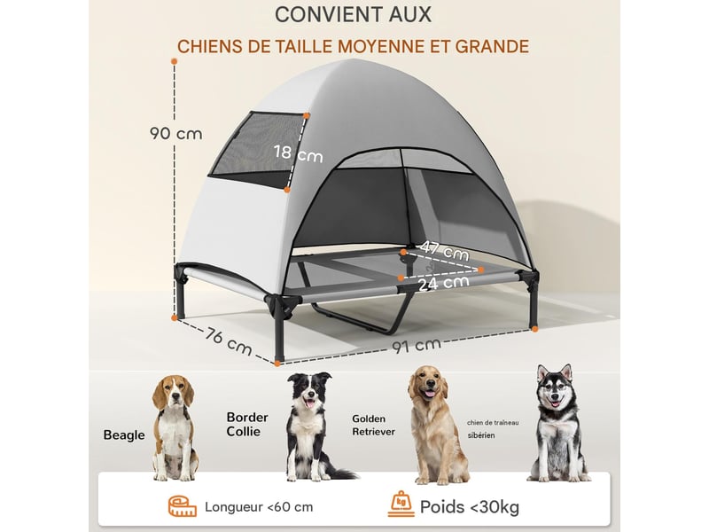  Transat surélevé avec toit amovible en textilène et acier gris clair 91 x 76 x 90 cm  - Conforama C