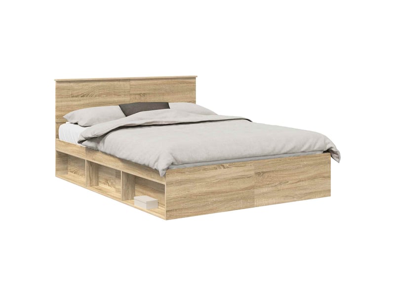  Lit double- lit adulte -  cadre de lit chêne sonoma 150 x 200 cm pin massif  - Conforama A