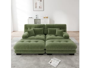 Canapé d'angle modenvie modulaire en chenille vert 220 x 145 x 81 cm avec 2 poufs 2 coussins lombaires et 2 coussins décoratifs