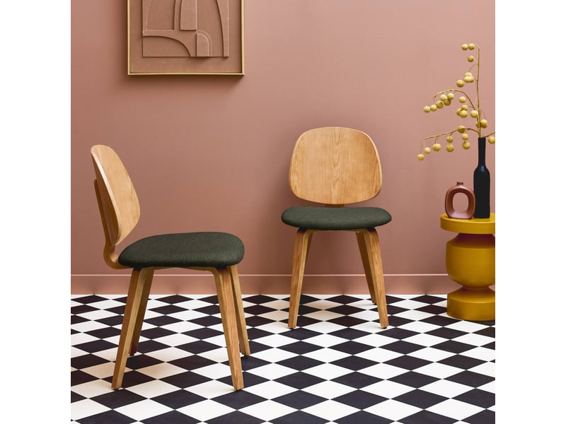  Lot de 2 chaises bois de peuplier courbé placage chêne et bouclette texturée kaki - sophia  - Conforama B