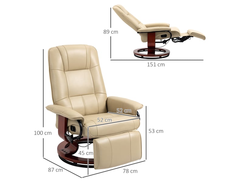  Fauteuil de relaxation, fauteuil pivotant, fauteuil inclinable, 78x87x100cm, crème  - Conforama E