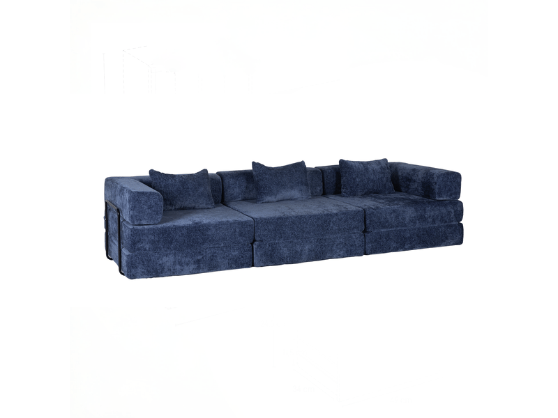 Canapé de sol convertible en lit, canapé modulaire, chenille bleu foncé - Conforama A