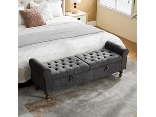 Banc coffre 156x41x51 cm, 2 couvercles, rangement, design moderne, structure robuste, tissu bouclette, couleur gris
