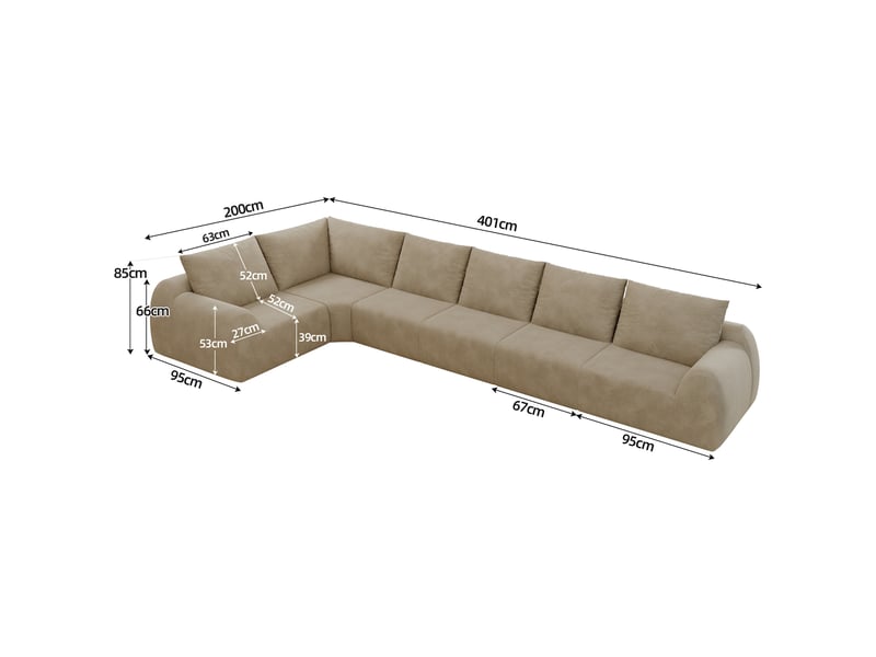  Canapé d'angle kaki 401 cm sans armature en tissu chenille  - Conforama C