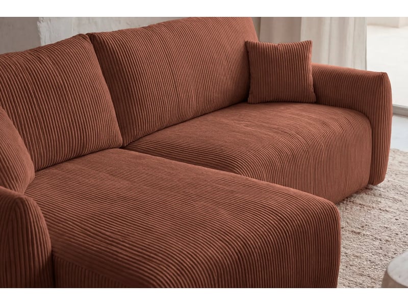  Elio mini - canapé d'angle convertible petit velours côtelé 3 places terracotta  - Conforama D