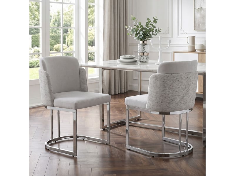  Chaise de salle à manger 2 chaises tissu chenille chaise repas assise confortable tissu respirant style moderne pieds galvanisés argentés  - Conforama B
