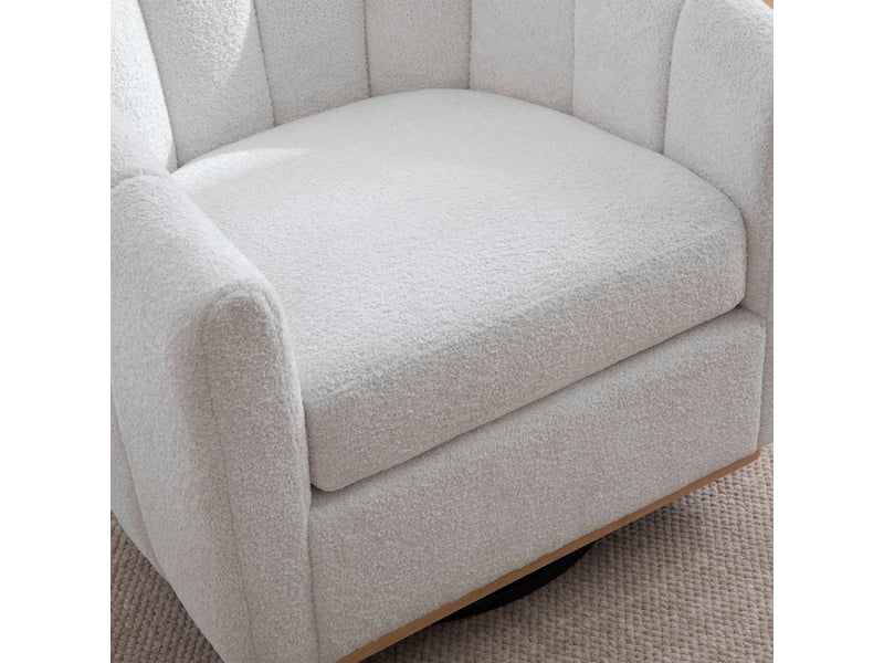  Fauteuil pivotant à 360° en tissu chenille ivoire, piètement en métal W3633S00004 - Conforama E