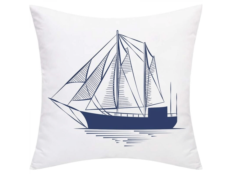  Lot de 4 housses de coussin nautique - ancre - navigation - boussole - 45 x 45 cm - style marin - blanc et bleu  - Conforama E