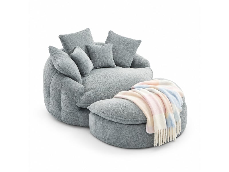 Fauteuil de salon avec repose-pieds et coussins gris bleuté evryae - Conforama E