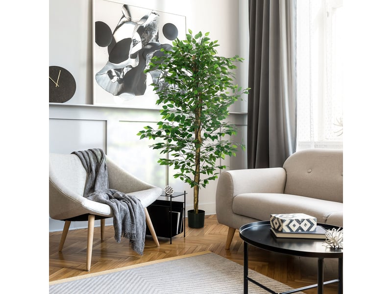  Ficus artificiel d'intérieur de 180 cm avec pot en métal rempli, vert  - Conforama D