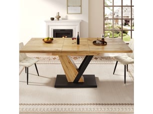 Table de séjour extensible 120-160 x 75 x 75,5 cm, plateau effet bois, table pour cuisine et salon