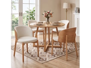 Chaise de salle à manger 6 pièces avec dossier enveloppant et assise rembourrée, en bois et lin naturel