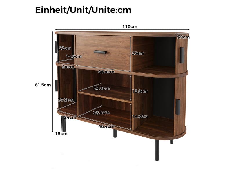  Buffet noyer, rangement, portes coulissantes, design moderne, gain de place, fonctionnel - 110x35x81.5cm - salon et salle à manger  - Conforama E