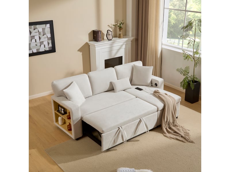  Canapé d'angle, canapé convertible, avec rangement – beige  - Conforama W