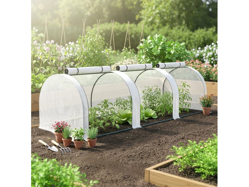 Serre tunnel 295x100x80 cm 3 fenêtres zippées cadre en acier blanc - Conforama B