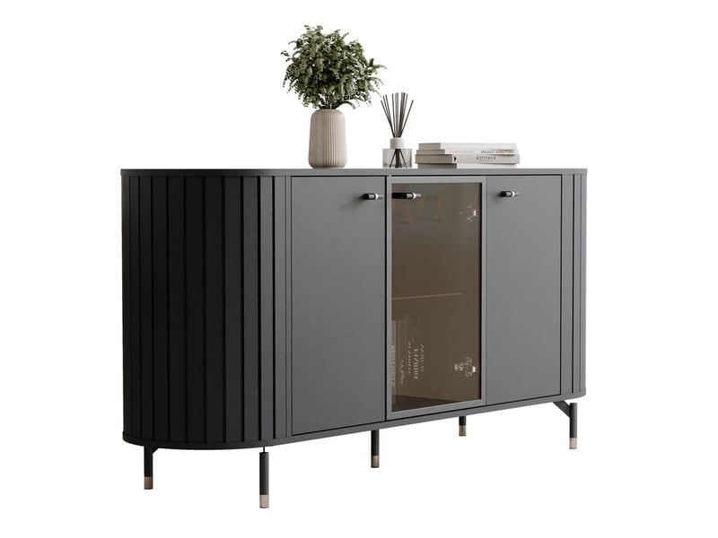  Commode salon avec vitrine sento - commode chambre - 190x40x81 cm - 3 portes - noir SENTO - Conforama A