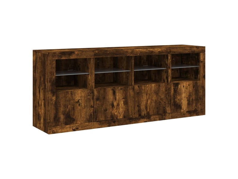  Buffet salon, buffet de rangement avec lumières led chêne fumé 163x37x67 cm  - Conforama E