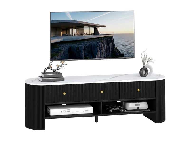  Meuble tv garanon design ovale effet marbre blanc  - Conforama A