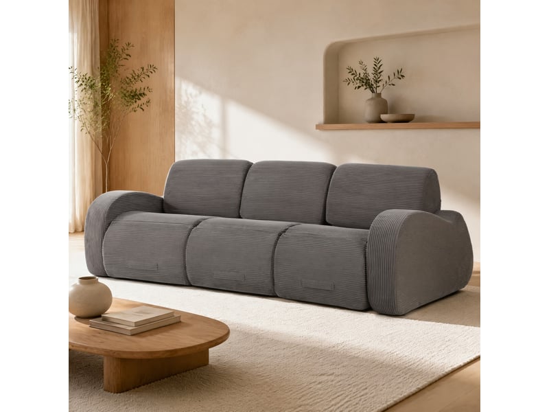 Canapé modulable 3 places 247x115x76 cm en velours côtelé gris - Conforama E