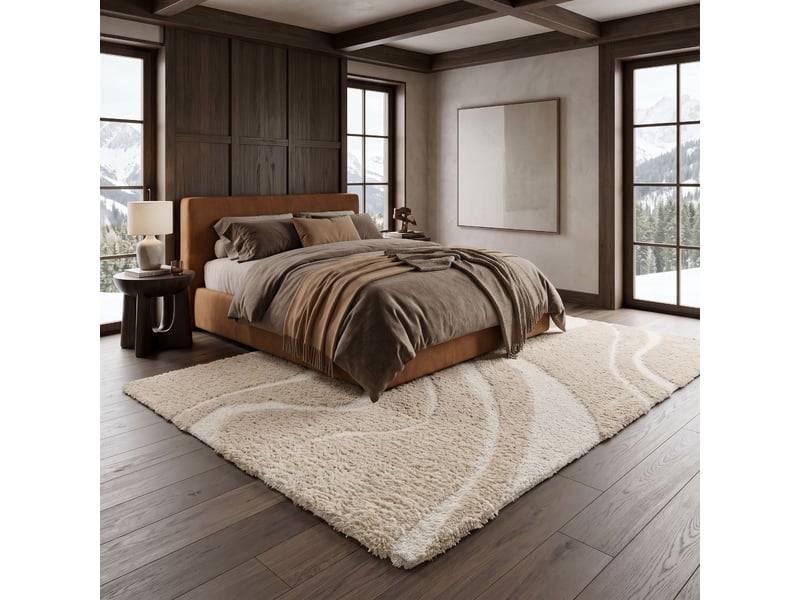  Tapis shaggy doux à relief graphique beige 160x230  - Conforama E
