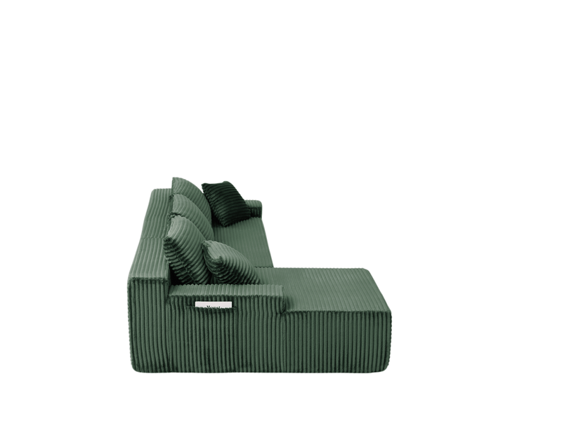  Canapé d’angle modulable 4 places en velours côtelé vert, 239x156x79 cm  - Conforama R