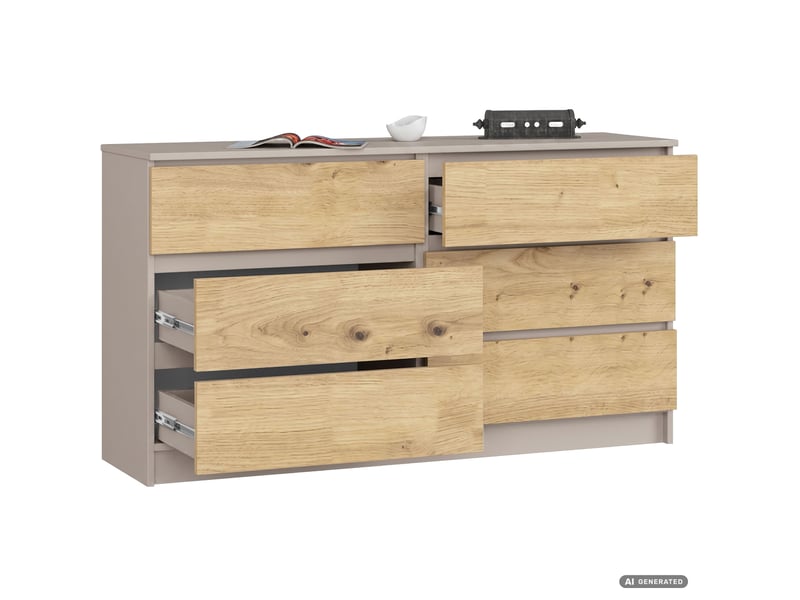 Commode k140 cachemire 138 cm 6 tiroirs couleur chêne artisan mat 138x40x77 cm Commode K140 - Conforama B