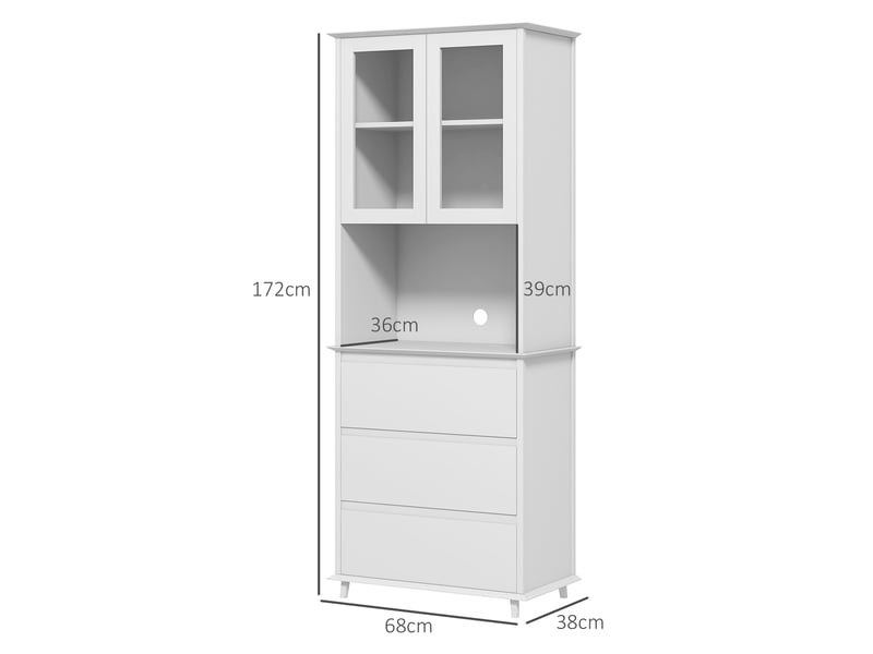  Buffet de cuisine meuble de rangement placard 2 portes 3 tiroirs et niche centrale dim. 68l x 38l x 172h cm mdf blanc  - Conforama C