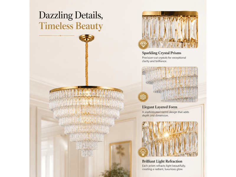  Lustre allongé en cristal à pampilles d – éclairage 3 couleurs ASLED-813 - Conforama E