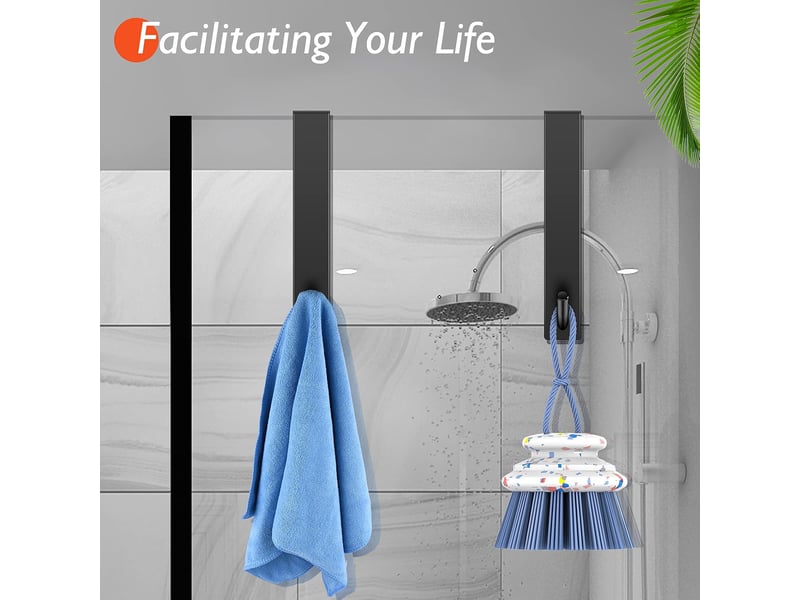  Crochets de porte de douche, crochets porte-serviettes, adaptés aux portes de douche en verre sans cadre, lot de 4, argentés  - Conforama C