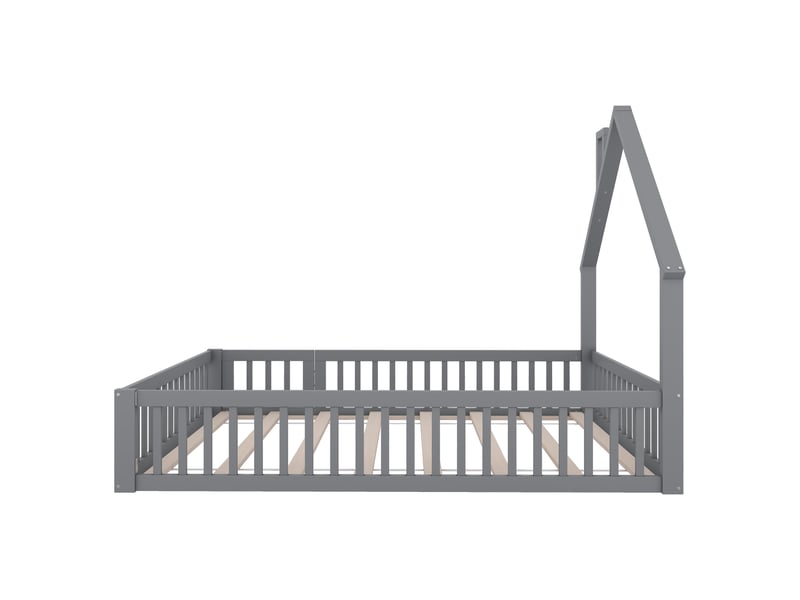  Lit enfant 140x190 cm en pin massif gris avec sommier inclus, design cabane cheminée moderne  - Conforama D