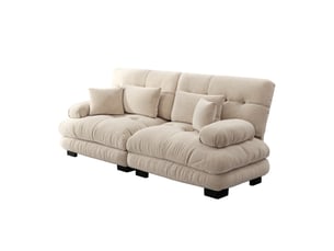 Canapé d'angle, canapé 2 places — en chenille, marron clair, coussins inclus, style cloud