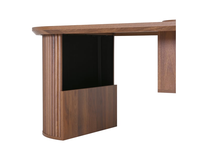  Table basse ovale noyer mdf 105 cm avec rangement intégré et bords arrondis  - Conforama D