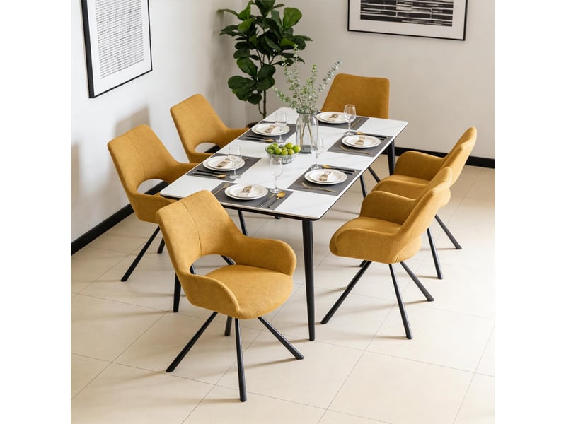 Lot de 6 chaise de salle à manger avec accoudoirs, pieds métal, jaune - Conforama B