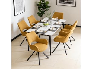 Lot de 6 chaise de salle à manger avec accoudoirs, pieds métal, jaune