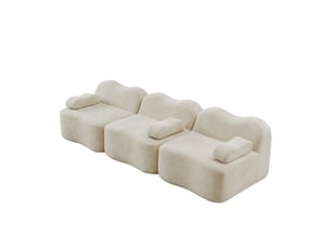 Canapé 3 places - 288x98x70 cm - canapé droit modulable velours, mousse 32d, sans structure rigide et coussins amovibles - beige