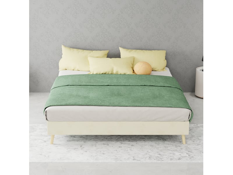  Cadre de lit 140x200 cm en velours hollandais beige sans tête de lit  - Conforama D