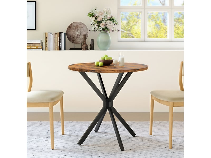  Table à manger ronde, d80 cm, industrielle table cuisine, salle à manger, design moderne, métal, coloris marron et noir  - Conforama D