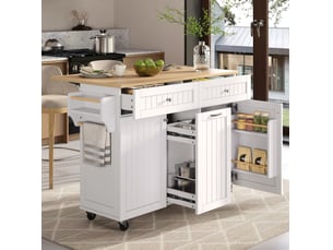 Desserte de cuisine mobile avec plateau rabattable et extensible, tiroirs multifonctions, 140 x 40-70 x 92 cm, mdf, blanc et naturel