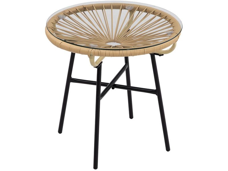  Table de jardin bistrot ronde avec plateau en verre trempé, pour balcon et terrasse, beige, 50 × 50 × 50 cm  - Conforama A