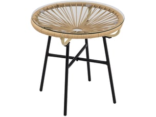 Table de jardin bistrot ronde avec plateau en verre trempé, pour balcon et terrasse, beige, 50 × 50 × 50 cm