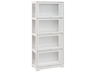Vitrine de collection à 4 niveaux avec portes à charnières anti-basculement, idéale pour un bureau ou une chambre, 59 x 30 x 139 cm, blanche