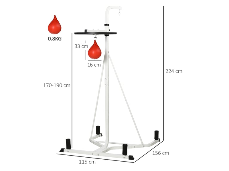 Support pour sac de frappe sur pieds autoportant 2 en 1 avec poire de vitesse 156 x 115 x 224 cm blanc - Conforama E