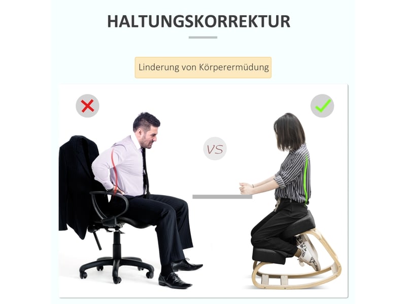  Chaise ergonomique à genoux,51x69x58 cm,charge 120 kg,bois,noir  - Conforama E