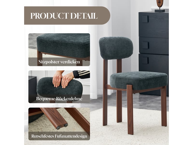  Lot de 2 chaises de salle à manger,49x57x82,5 cm,avec dossier incurvé,lin,noir  - Conforama D